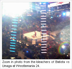 Zoom in photo from the bleachers of Batista vs Umaga at Wrestlemania 24